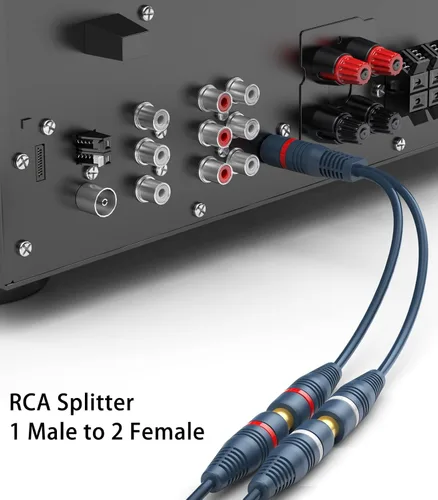 Vista 2 de RCA Splitter 1 macho 2 hembra, paquete de 2, cable divisor RCA Y cable de extensión adaptador de audio y video de 0.2M/0.65ft para altavoz