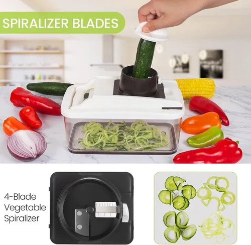 Vista 5 de RüK Picador de verduras, picador cortador de verduras extra grande, picador de alimentos profesional multifuncional 10 en 1, 6 cuchillas, 4