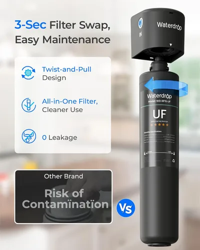 Vista 8 de Waterdrop 15UC-UF - Filtro de agua en línea de 0,01 μm para refrigerador, 2 años In Line Water Filter for Icemaker, Ideal for Ice Maker, RV