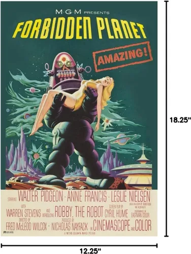 Vista 2 de Laminado Planeta Prohibido 1956 Retro Vintage Películas de ciencia ficción Robby The Robot 1950s Películas de ciencia ficción Alien UFO Película