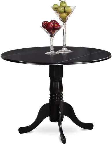 Vista 3 de East West Furniture DLFR5-BLK-02 - Juego de mesa de comedor moderno de 5 piezas, incluye una mesa redonda de madera con gotas y 4 sillas tapizadas