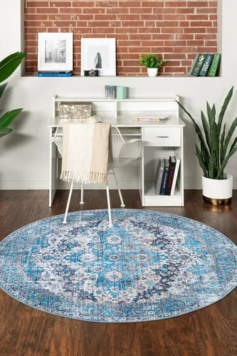 Vista 7 de Unique Loom Mangata Collection - Alfombra de área - Mary (rectangular 2' 0" x 3' 0", azul/negro)