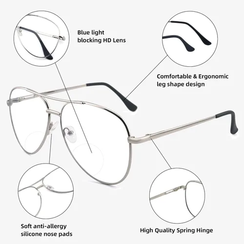 Vista 5 de Paquete de 3 lentes de lectura bifocales para mujeres y hombres, lentes de lectura bifocales de aviador, lentes de lectura bifocales + 1.0