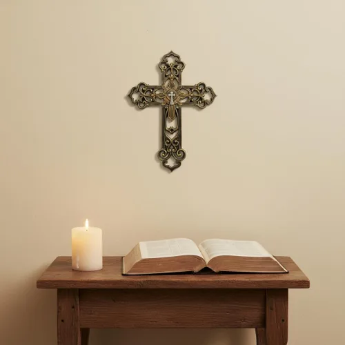 Vista 6 de Comfy Hour - Cruces de pared de 13.3 pulgadas para decoración del hogar Estilo bronce antiguo con centro plateado
