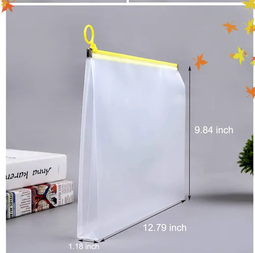Vista 2 de Sobres de plástico transparentes con cierre de 9x12, carpeta de archivos, portadocumentos de papel, paquete de 12 unidades Zipper closure, A4
