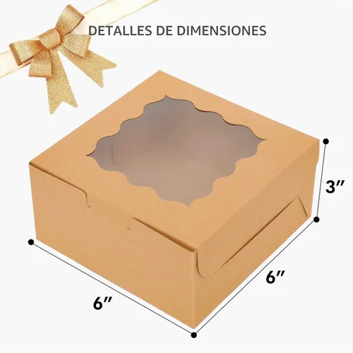 Vista 6 de Bakepacker 60 cajas de papel kraft para panadería con ventana de 6 x 6 x 3 pulgadas de grosor y resistentes cajas de pastelería de macarrones