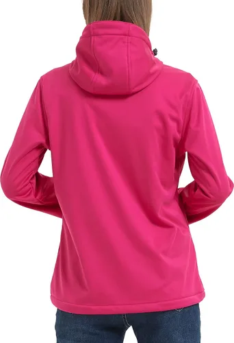 Vista 2 de ATLASLAVA Chaqueta ligera de Softshell con forro polar para mujer, cortavientos con capucha para correr, senderismo, Rosa