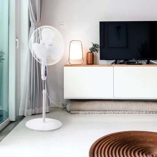 Vista 8 de Vie Air Ventilador de soporte oscilante de 3 velocidades de 16 pulgadas con temporizador de 7.5 horas, 1400 RMS y control remoto (blanco)