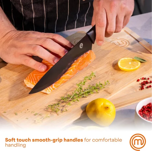 Vista 6 de MasterChef - Juego de cuchillos de cocina con bloque, 6 cuchillos de cocina y un soporte universal para cuchillos, hojas de acero inoxidable extra