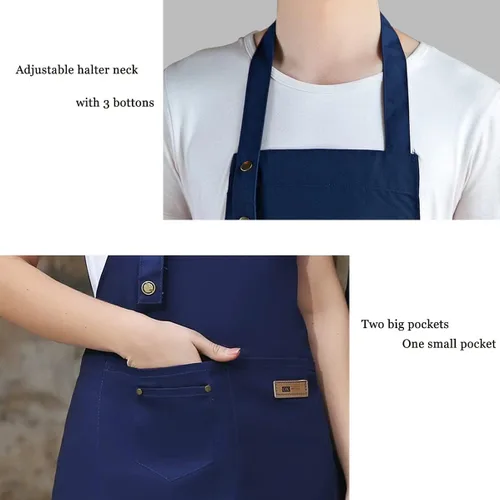 Vista 4 de Delantal personalizado para hombres y mujeres, delantales de lona de cocina personalizados con bolsillos, nombre, texto, logotipo, imagen