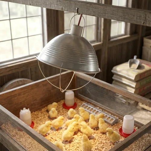 Vista 4 de FarmTek lk1011 Standard Duty Brooder Luz Efficient Aluminum Heat Reflector, Durable Porcelain Socket, Safety Double Wire Guard, Hatchling &