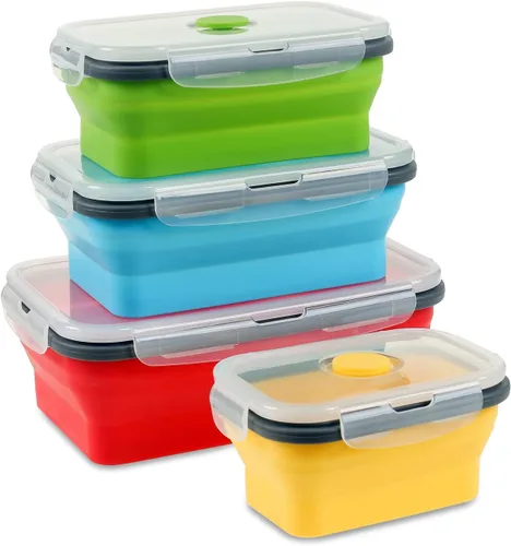 Vista 9 de Recipientes plegables de almacenamiento de alimentos con tapa hermética, 11.8 oz, juego de 4 recipientes pequeños de silicona apilables para la 4