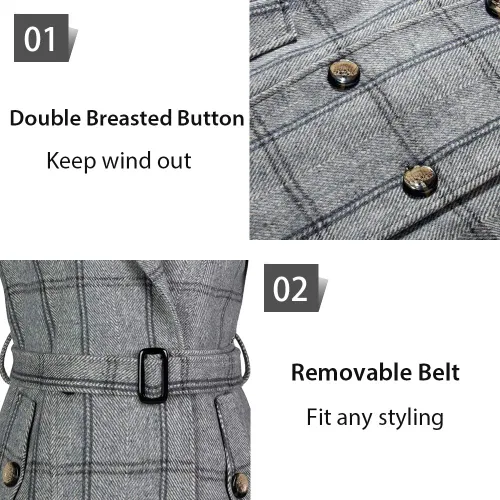 Vista 5 de Gabardina Wantdo para mujer, para invierno, con cinturón, con doble botonadura