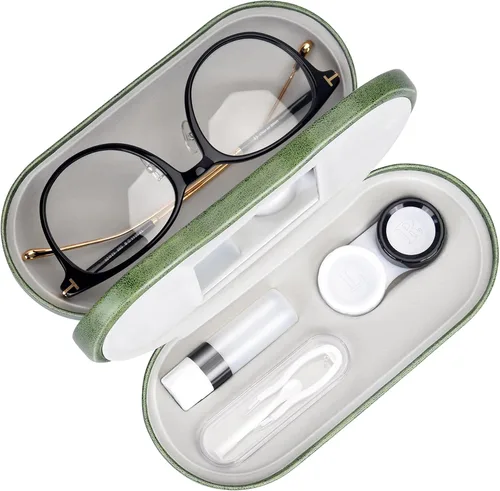Vista 11 de Muf - Estuche portátil 2 en 1 para lentes y lentes de contacto, diseño de doble uso, a prueba de fugas, pinzas y botella con solución incluidas