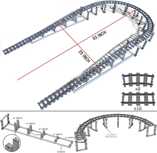 Vista 3 de Juego de 212 piezas de bloques de construcción de pistas de tren urbano compatibles con Lego, juego de accesorios de vías de tren, puente de pista
