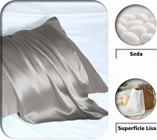 Vista 2 de Funda de almohada de seda para cabello y piel, suave, transpirable y sedosa, juego de fundas de almohada 100% tamaño estándar de 2 piezas, fundas