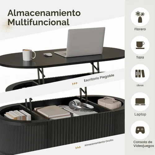 Vista 4 de LYNCOHOME - Mesa auxiliar negra de 43.3 pulgadas para sala de estar con Negro