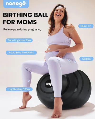 Vista 6 de nonogo Bola de parto para embarazo con bandas de resistencia, pelota de ejercicio para entrenamiento, yoga, terapia física, fisio de maternidad