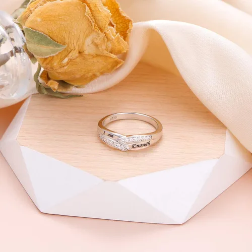 Vista 2 de I am Enough Rings 925 Sterling Silver CZ Ring Inspirational Jewelry Gift for Women Ring Size 6-9