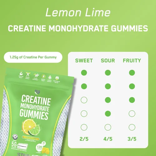 Vista 4 de SteelFit Creapure - Gomitas de monohidrato de creatina para hombres y mujeres, lima limón, suplementos nutricionales para entrenamiento de gimnasio