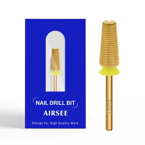 Vista 10 de AIRSEE Broca de carburo de tungsteno 5 en 1 para uñas acrílicas, lima eléctrica Efile, punta de cabeza para manicura, pulido rápido, quitar gel, Oro