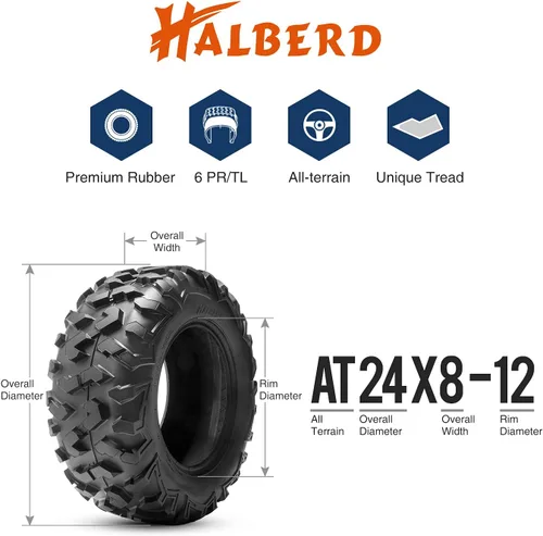Vista 4 de HALBERD Neumáticos para ATV, 24x8-12 y 24x10-11 6PR 24x8x12 24x10x11 Todo Terreno ATV UTV Neumáticos todoterreno para Honda Fourtrax Rancher TRX400
