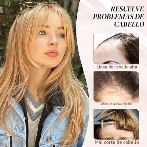Vista 2 de Flequillo con clip 100% cabello humano real para mujeres y niñas, flequillo francés falso