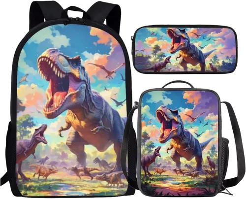 Vista 158 de HUGS IDEA Juego de 3 bolsas escolares con aislamiento térmico para el almuerzo, estuche para lápices