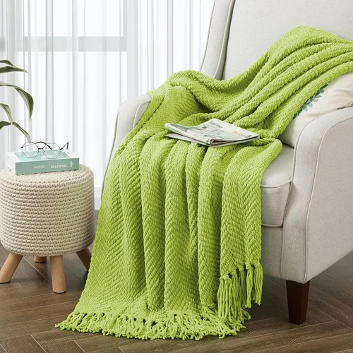 Vista 14 de Manta de punto suave con textura para sofá, manta de tweed crema con borlas de flecos para decoración del hogar, cama, sofá, silla, 50 x 60 Blanco