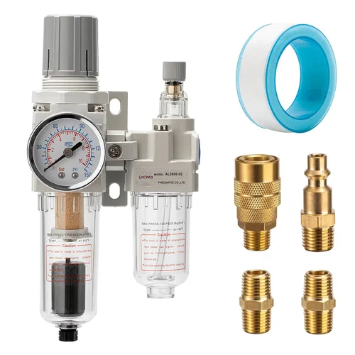 Vista 10 de Regulador de presión de aire con medidor de presión (0-150PSI), separador de agua para compresor de aire, drenaje automático, interfaz roscada 1/2