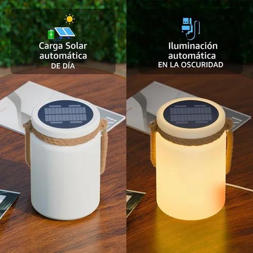Vista 4 de uuffoo Paquete de 2 lámparas solares de mesa, impermeables, LED, inalámbricas, IP44 RGB y blanco cálido, regulables, para patio, camping