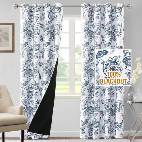 Vista 65 de H.VERSAILTEX - Cortinas 100% blackout con estampado floral de cattleyas, 45 pulgadas de largo, juego de 2 paneles térmicos con forro negro, a prueba