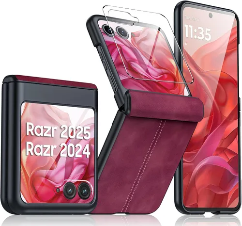 Vista 33 de para Samsung Galaxy Z Flip 7 Funda con protección de bisagras y protector de pantalla incorporado, funda de cuero mate de policarbonato ultradelgada