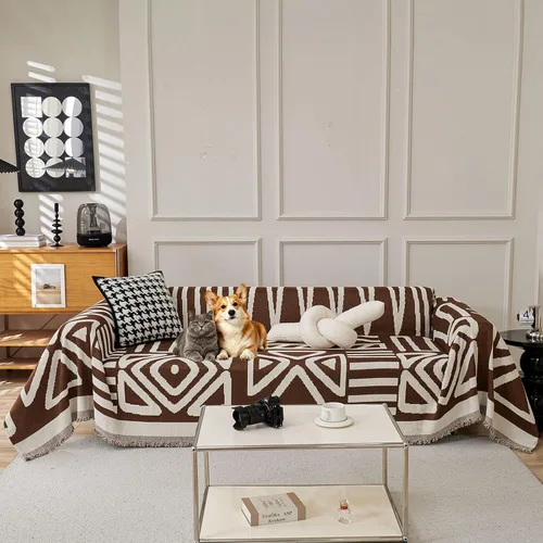 Vista 54 de VClife Funda para silla con acento azteca bohemio de 59 x 71 pulgadas, funda reversible y lavable de felpilla para sillón, color marrón castaño