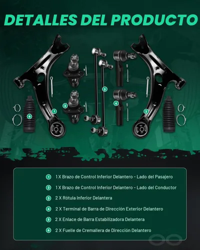 Vista 3 de SCITOO Kit de suspensión delantera de 10 piezas, brazo de control inferior, rótulas, barra estabilizadora, extremos de barra de acoplamiento