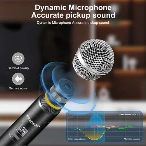 Vista 2 de Sistema de Micrófono Inalámbrico Aokeo, Juego de Micrófono Inalámbrico de Metal con Estuche, Micrófonos Dinámicos de Mano Inalámbricos para Cantar