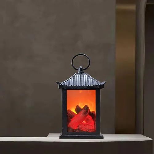 Vista 12 de Farol de chimenea pequeño y acogedor tradicional realista con efecto de llama de leña, luz LED, estilo carbón, lámpara de mesa