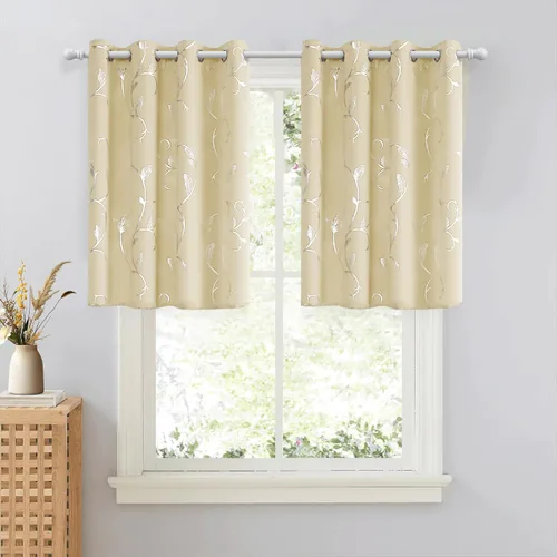 Vista 92 de BUHUA Juego de 2 paneles de cortinas opacas con estampado de vid plateada, cortinas con aislamiento térmico para oscurecer la habitación