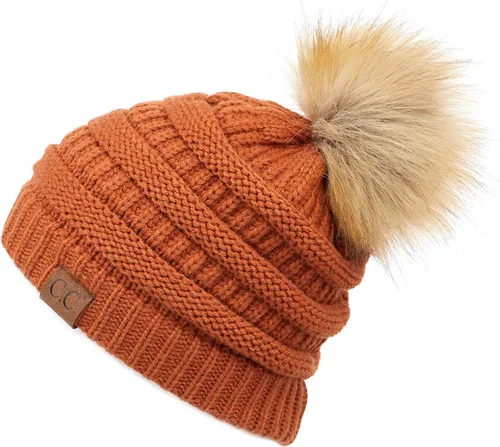 Vista 62 de Gorro unisex liso con pompón y ribete (HAT-43) de C.C Hatsandscarf Exclusives Marfil