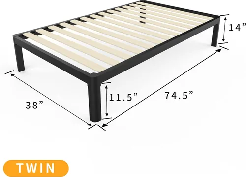 Vista 2 de MAF - Base de cama de plataforma de 14 pulgadas para cama individual con listones de madera, base de cama de metal resistente de 3500 libras