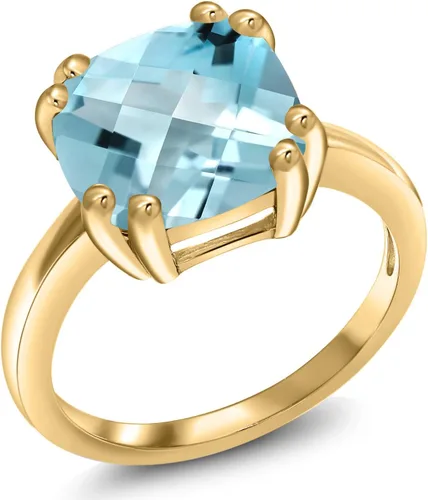 Vista 7 de Gem Stone King 3-5 Cttw Gemstone Birthstone Double Prong Solitaire Ring for Women 18K Yellow Gold Plated Silver Cushion 10MM Anniversary