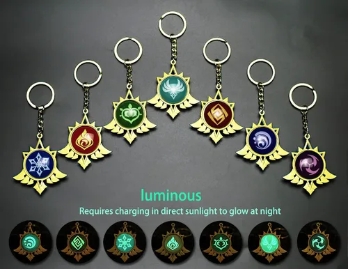 Vista 6 de Genshin Impact Vision - Broche luminoso de ojo de dios, llavero luminoso, llavero con colgante luminoso, diseño de personajes de juego