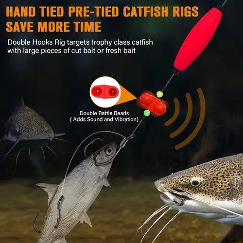 Vista 2 de Dovesun Pre-Tied Catfish Rig System, 23 Inch 55LB Santee Cooper Catfish Float Rig with Adjustable EVA Slip Float and High Carbon Circle Hooks 5/0