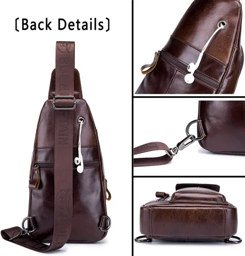 Vista 4 de Bolso cruzado de cuero para hombre bolso de hombro casual bolsas de pecho para viajes senderismo mochilas Café Mochilas Sling