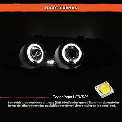 Vista 7 de BMW E46, luces halógenas para Sedan serie 3 de 4 puertas, color negro, proyector de LED, repuestos de faros izquierdo y derecho