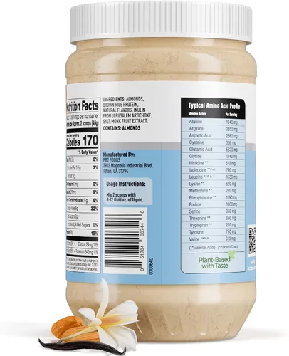 Vista 8 de PB2 Performance - Polvo de proteína vegano a base de plantas de almendra 20g de proteína completa, sin azúcar añadida, fibra prebiótica Sin