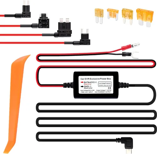 Vista 8 de Kit de cable micro USB para cámara de tablero de 9.68 pies, 12 V-30 V a 5 V 2.5 A, cargador de cámara de tablero de automóvil, fuente