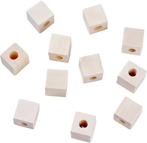 Vista 6 de 50pcs 0.748-0.787 in (3/4") Natural Blank Wooden Cube Beads Unfinished Large Hole Craft Bloques de madera