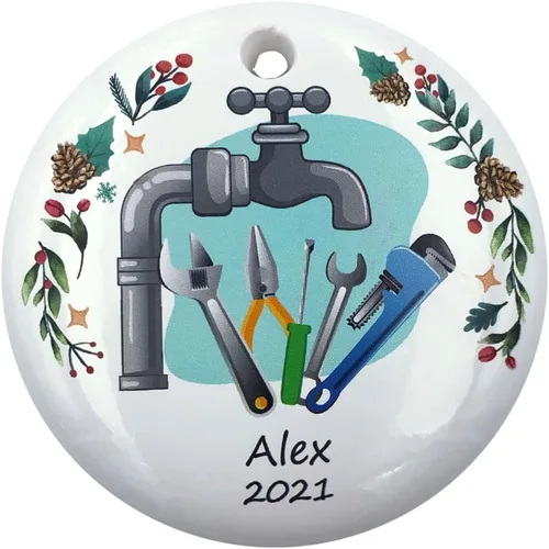 Vista 5 de Adorno de Navidad de carpintero personalizado, ornamento de hombre práctico para trabajador de construcción