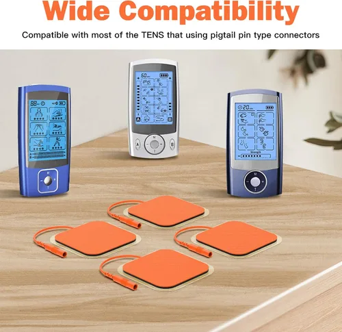 Vista 6 de 24 Pack 2''X2'' Large TENS Unit Electrode Pads, Orange Upgraded Reusable Tens Unit Replacement Pads with 2mm Connector, Compatible with AUVON